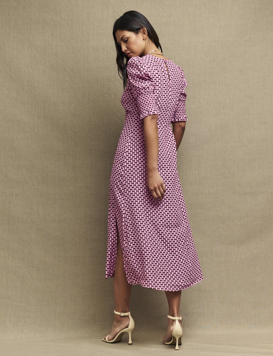 Pink Geo Print Luna Midi Tea Dress