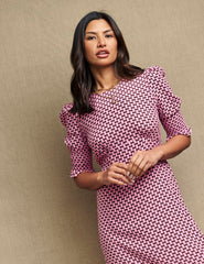 Pink Geo Print Luna Midi Tea Dress