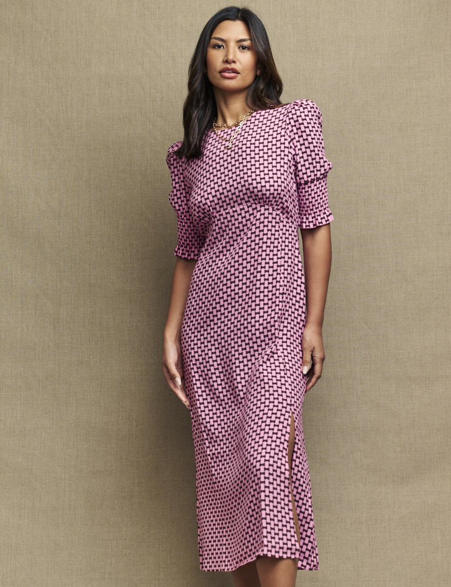 Pink Geo Print Luna Midi Tea Dress