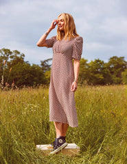 Fearne Cotton Brown Geo Print Evie Midi Tea Dress