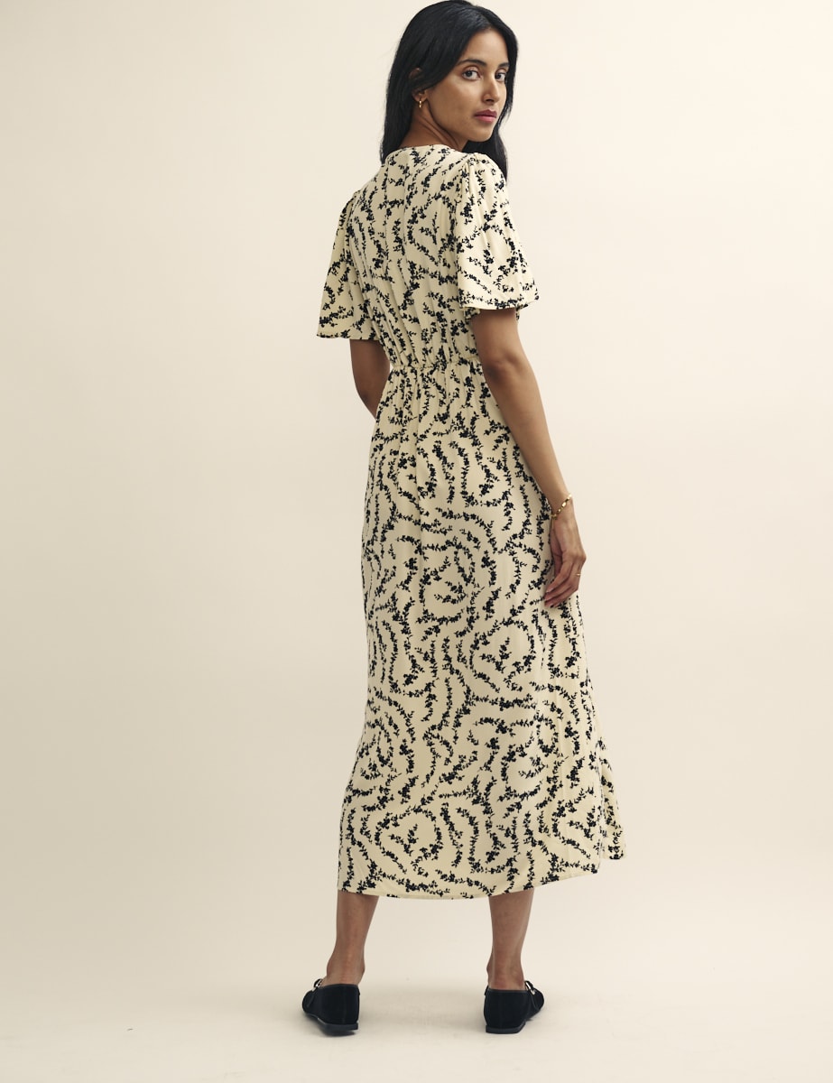 Cream Floral Chain Print Cecelia Midi Dress