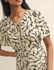 Cream Floral Chain Print Cecelia Midi Dress