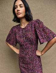 Purple Ditsy Floral Cecelia Midi Dress