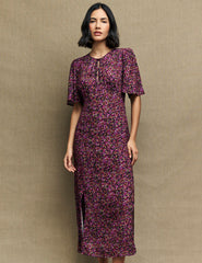 Purple Ditsy Floral Cecelia Midi Dress