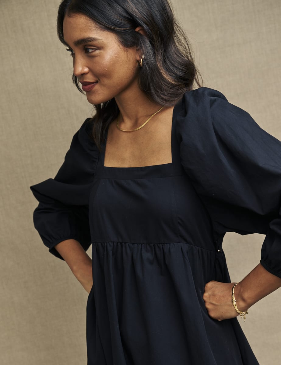 Petite Black Long Sleeve Ayla Midi Dress