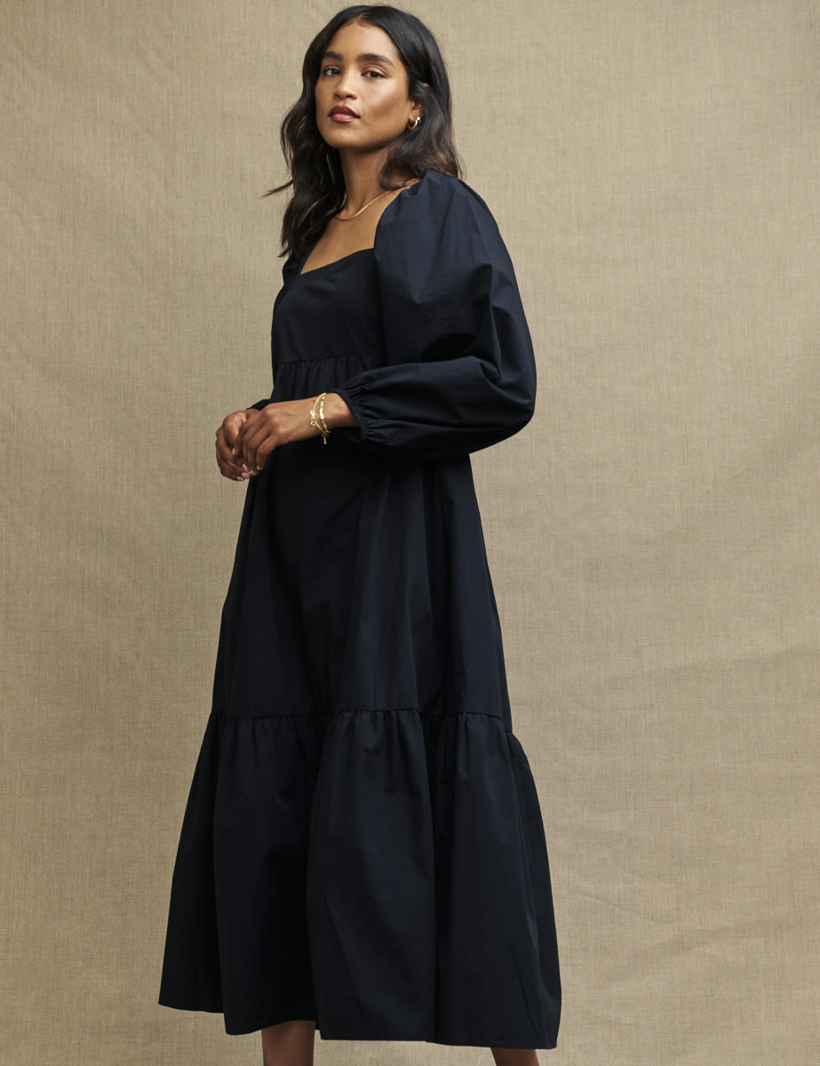 Black Long Sleeve Ayla Midi Dress