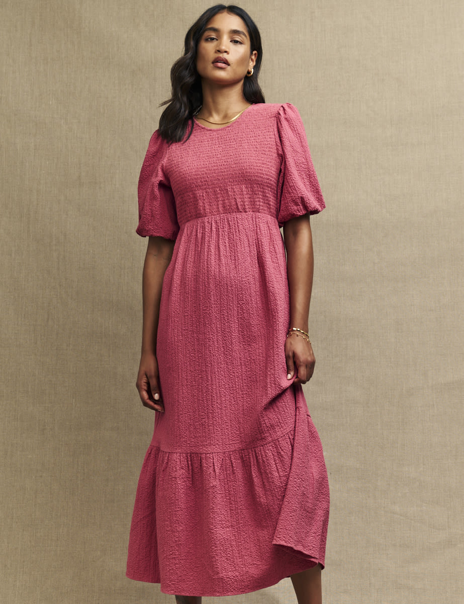Pink Kelsie Smock Midi Dress