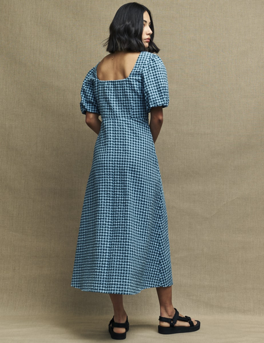 Fearne Cotton Blue Gingham Check Gwen Midi Dress
