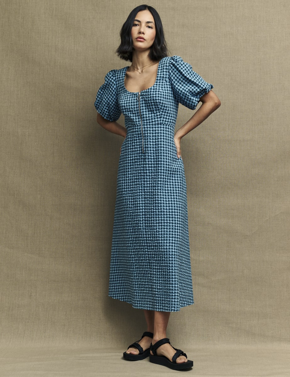 Fearne Cotton Blue Gingham Check Gwen Midi Dress