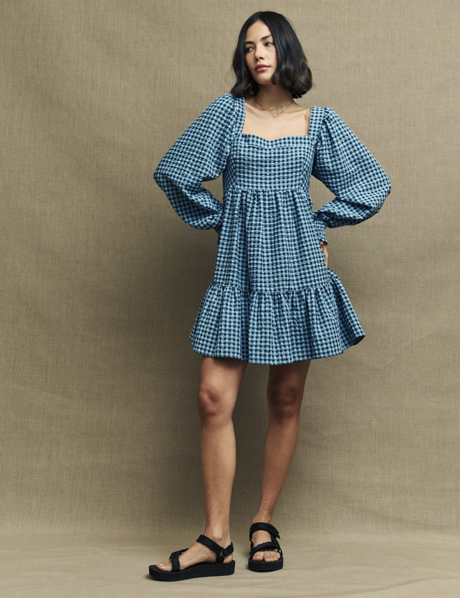 Fearne Cotton Blue Gingham Check Ayla Mini Dress