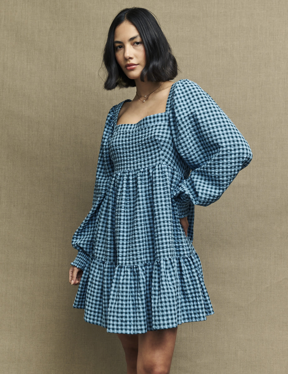 Fearne Cotton Blue Gingham Check Ayla Mini Dress
