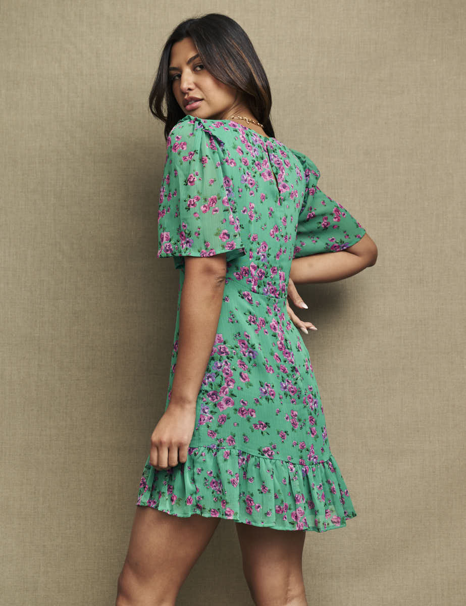 Green & Pink Floral Louise Mini Dress