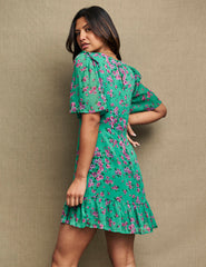 Green & Pink Floral Louise Mini Dress