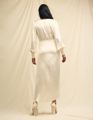 Ivory Satin Lace Trim Nessy Bridesmaid Midaxi Dress