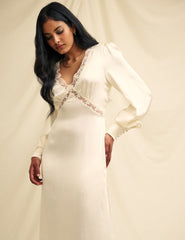 Ivory Satin Lace Trim Nessy Bridesmaid Midaxi Dress