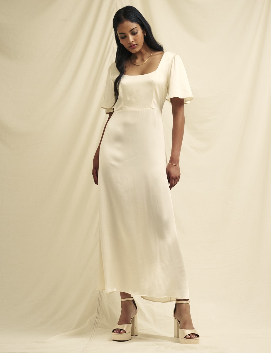 Ivory Satin Becca Bridesmaid Midaxi Dress