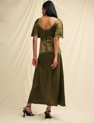 Olive Green Satin Bridesmaid Becca Midaxi Dress