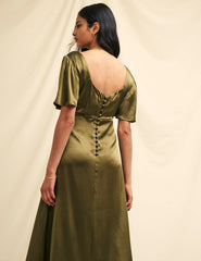 Olive Green Satin Bridesmaid Becca Midaxi Dress