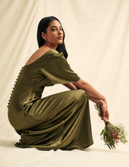 Olive Green Satin Bridesmaid Becca Midaxi Dress