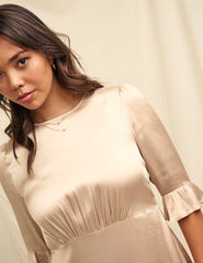 Champagne Satin Fleur Bridesmaid Midaxi Dress