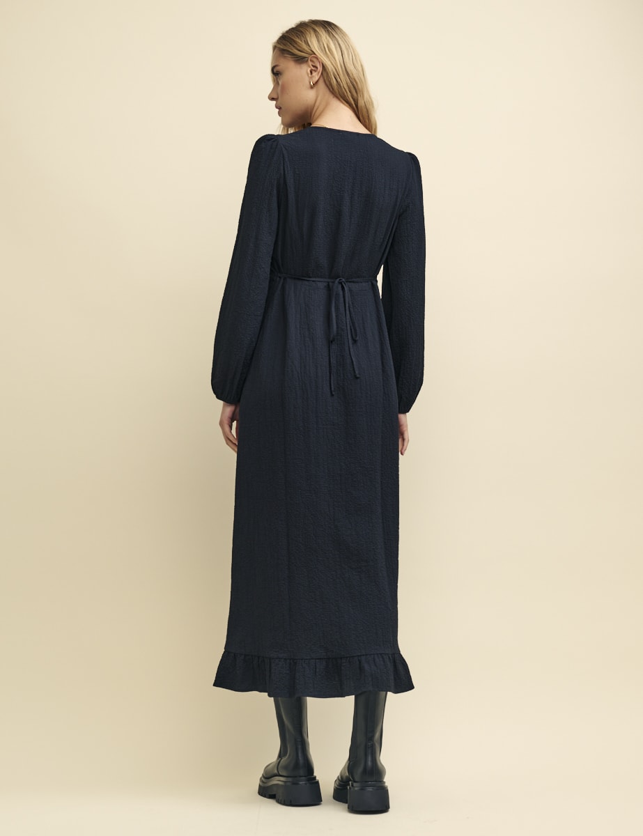 Black Long Sleeve Crinkle Delilah Midi Tea Dress