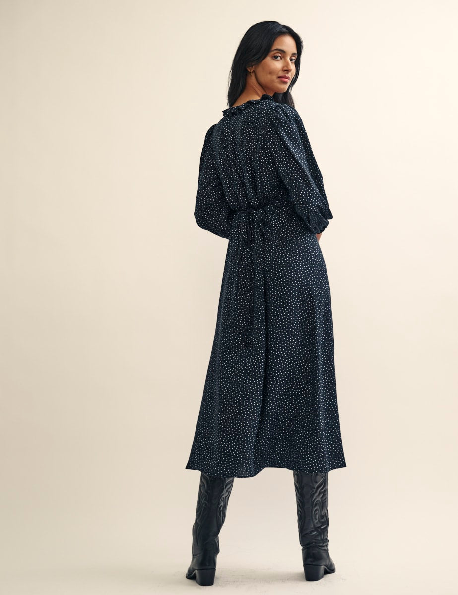 Fearne Cotton Black Spot Print Amelie Midi Dress