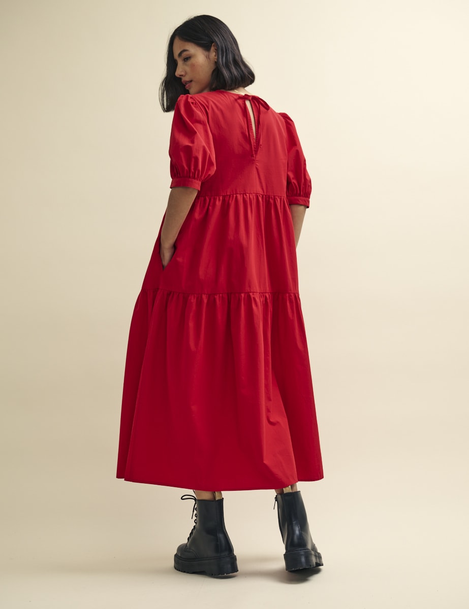 Red Rochelle Smock Midi Dress