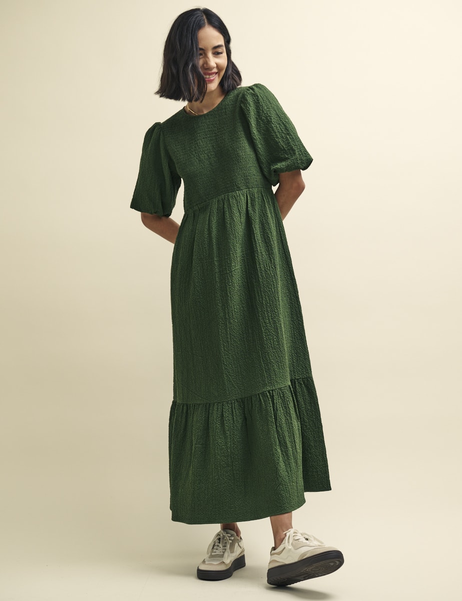 Khaki Green Kelsie Smock Midi Dress
