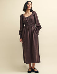 Brown Gingham Ankita Midi Dress