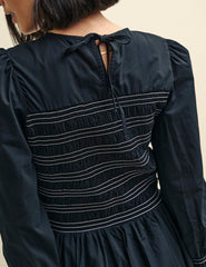 Black with White Stitching Marie Prairie Midi Dress