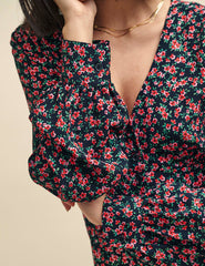 Black and Red Poppy Print Tasha Midi Dress