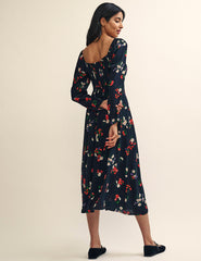 Black Wildflower Print Abby Midi Dress