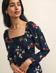 Black Wildflower Print Abby Midi Dress