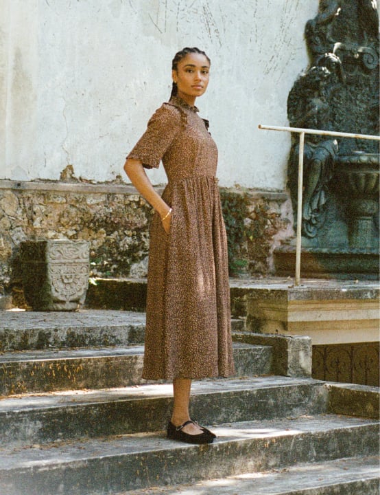 Leopard Print Ruffle Trimmed Ivy Midi Dress