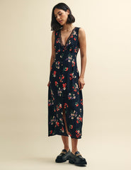 Black Wildflower Print Joni Midi Dress