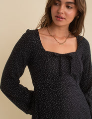 Black Polka Dot Flute Sleeve Layla Mini Dress