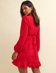 Red Crinkle Delilah Long Sleeve Mini Dress