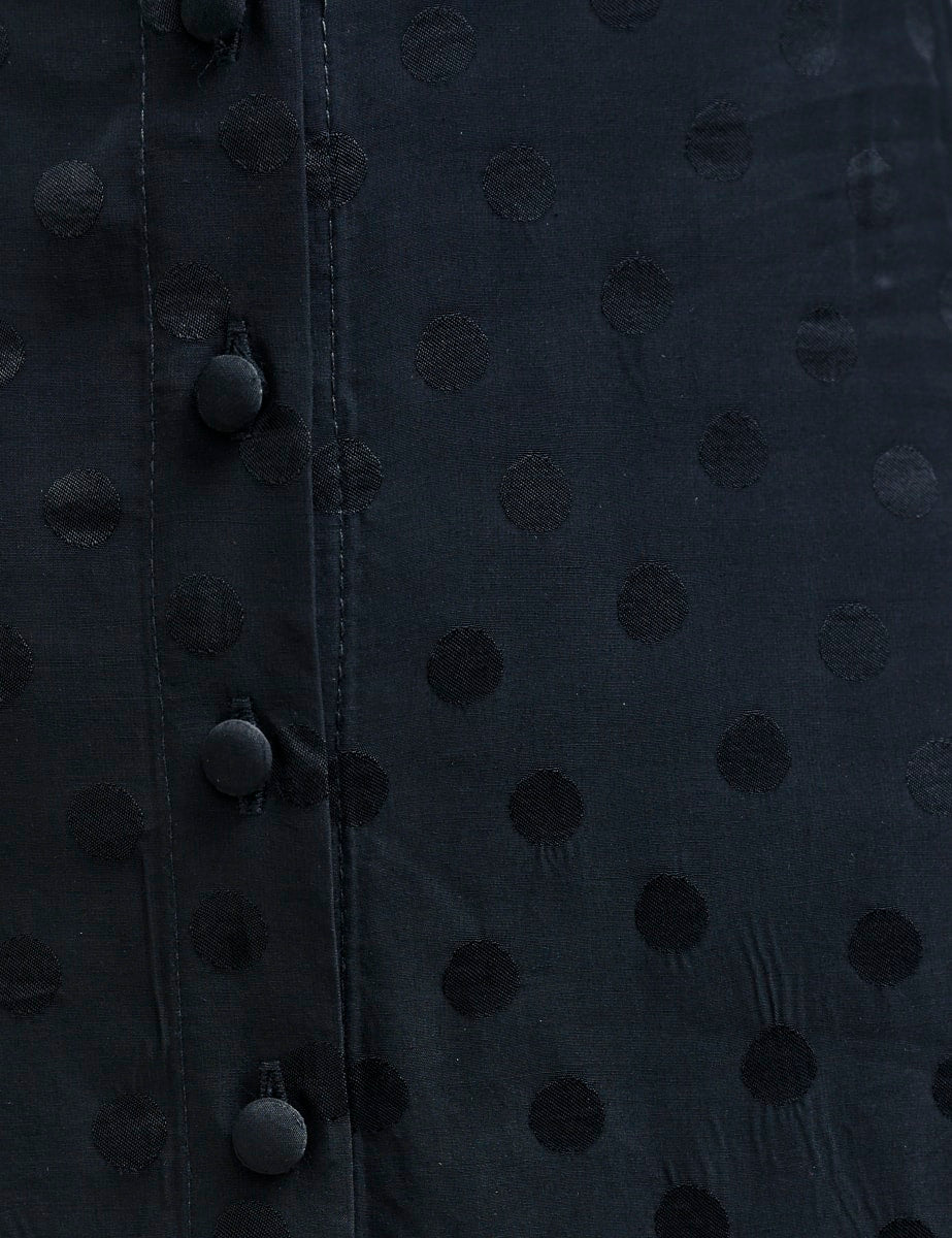 Black Satin Spot Jacquard Tasha Midi Dress