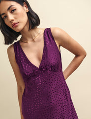 Purple Satin Jacquard Spot Helena Midi Dress
