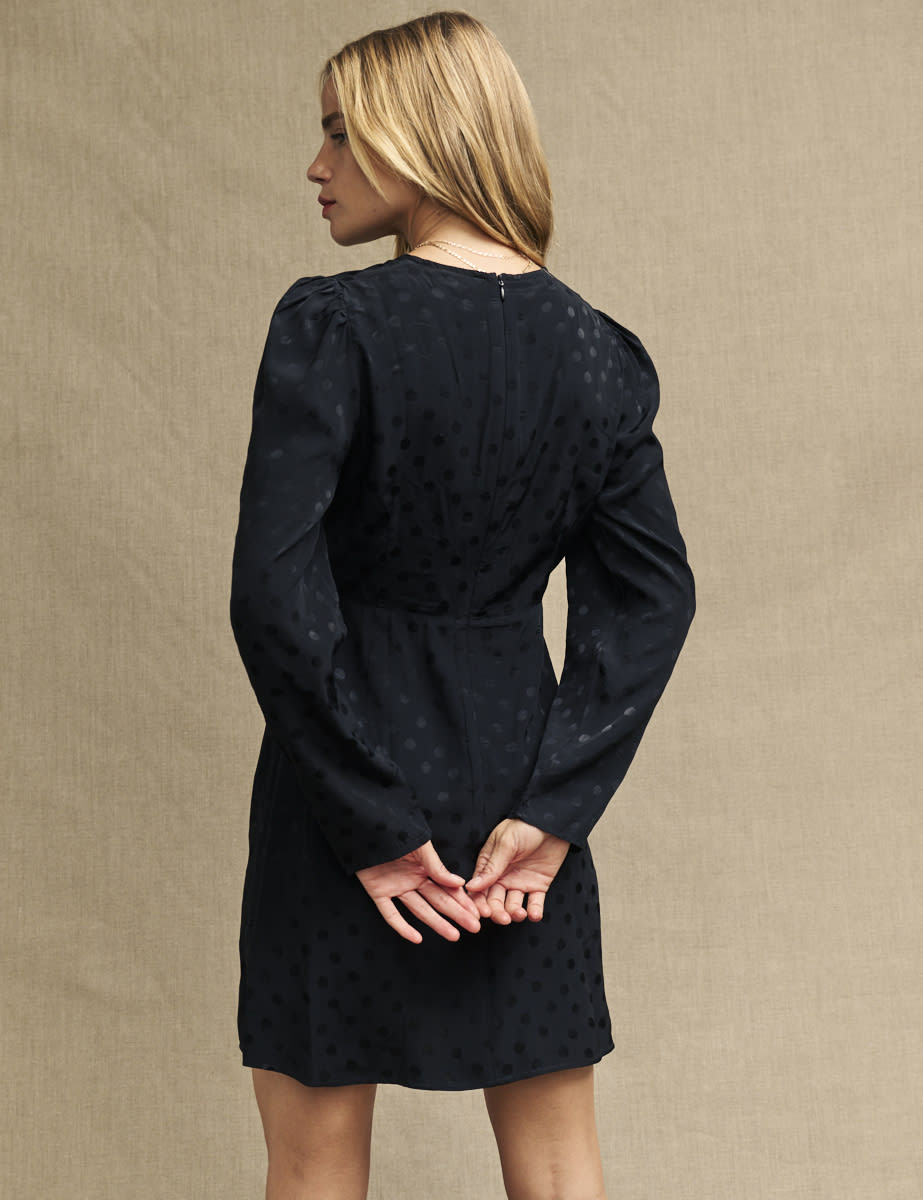 Black Satin Jacquard Katty Mini Dress