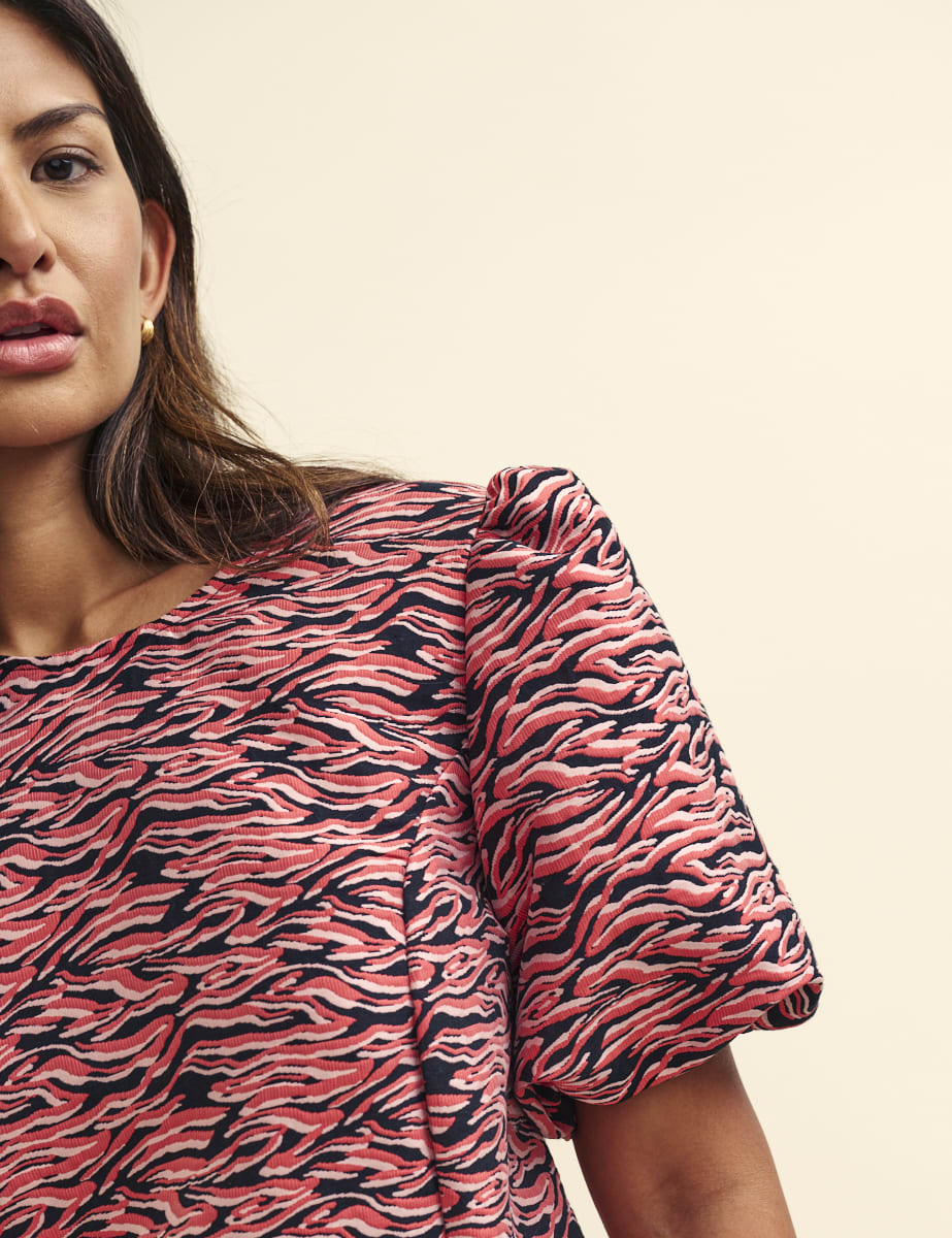 Pink Tiger Jacquard Davina Mini Shift Dress