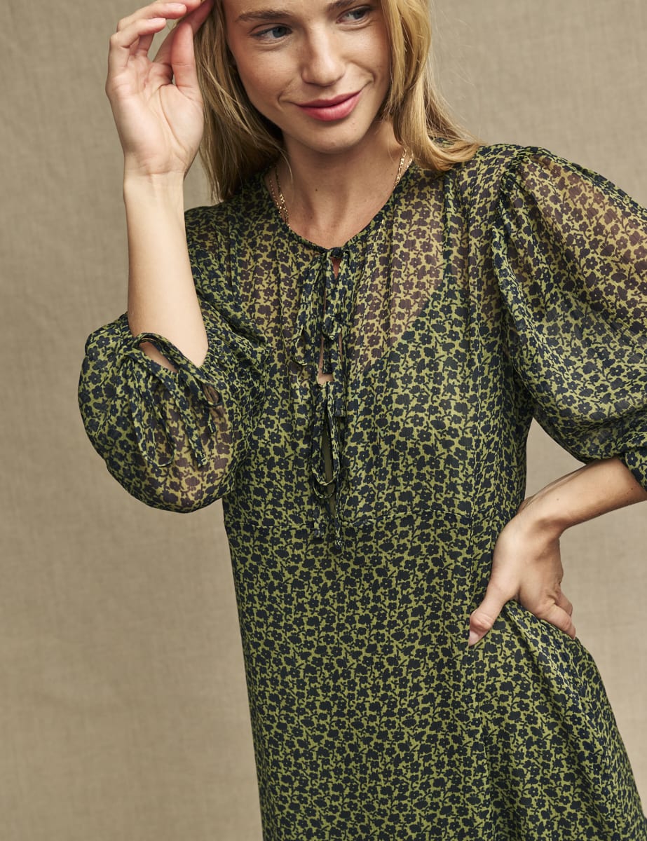 Green Floral Floaty Kait Midi Dress
