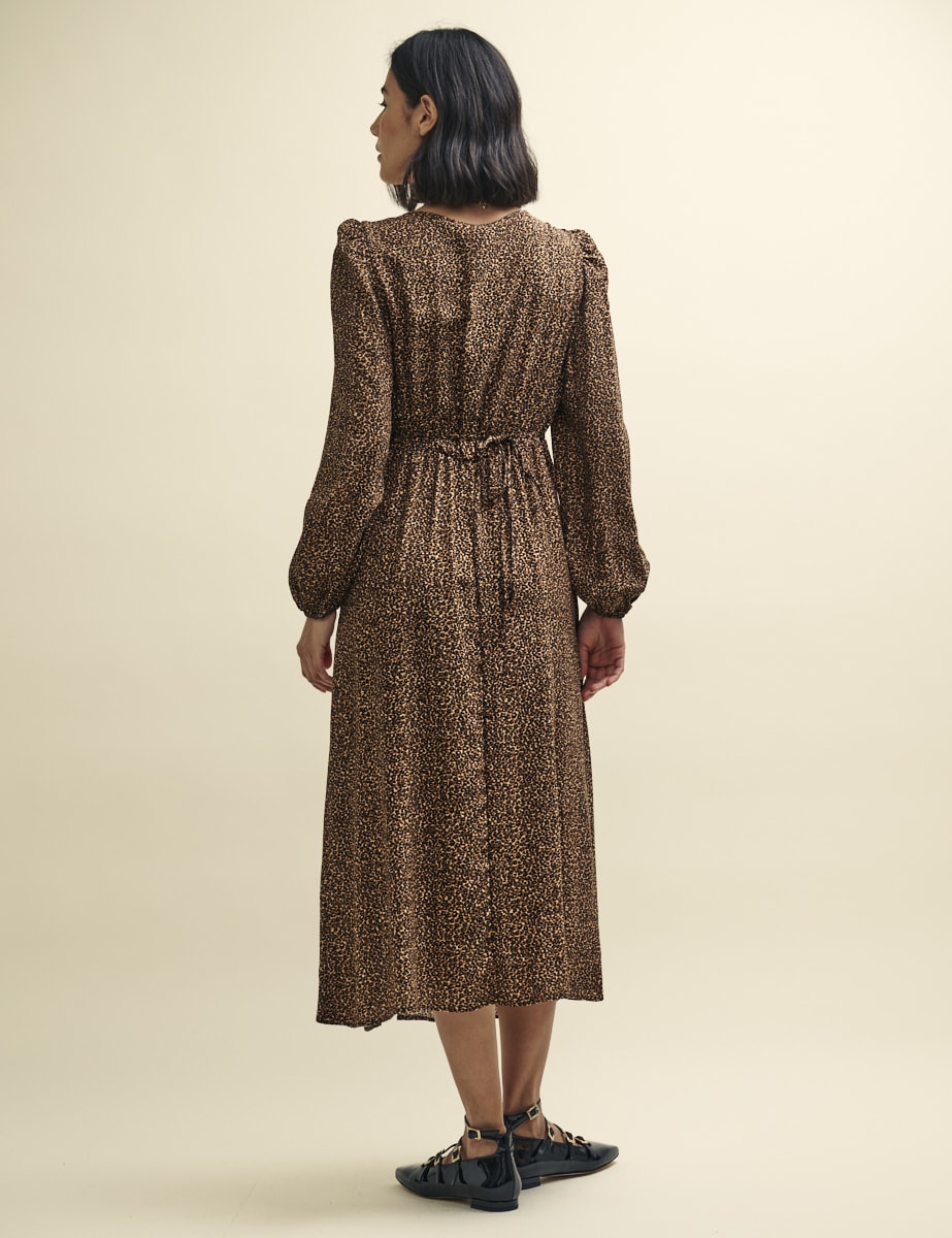Leopard Print Long Sleeve Dee Dee Midi Dress