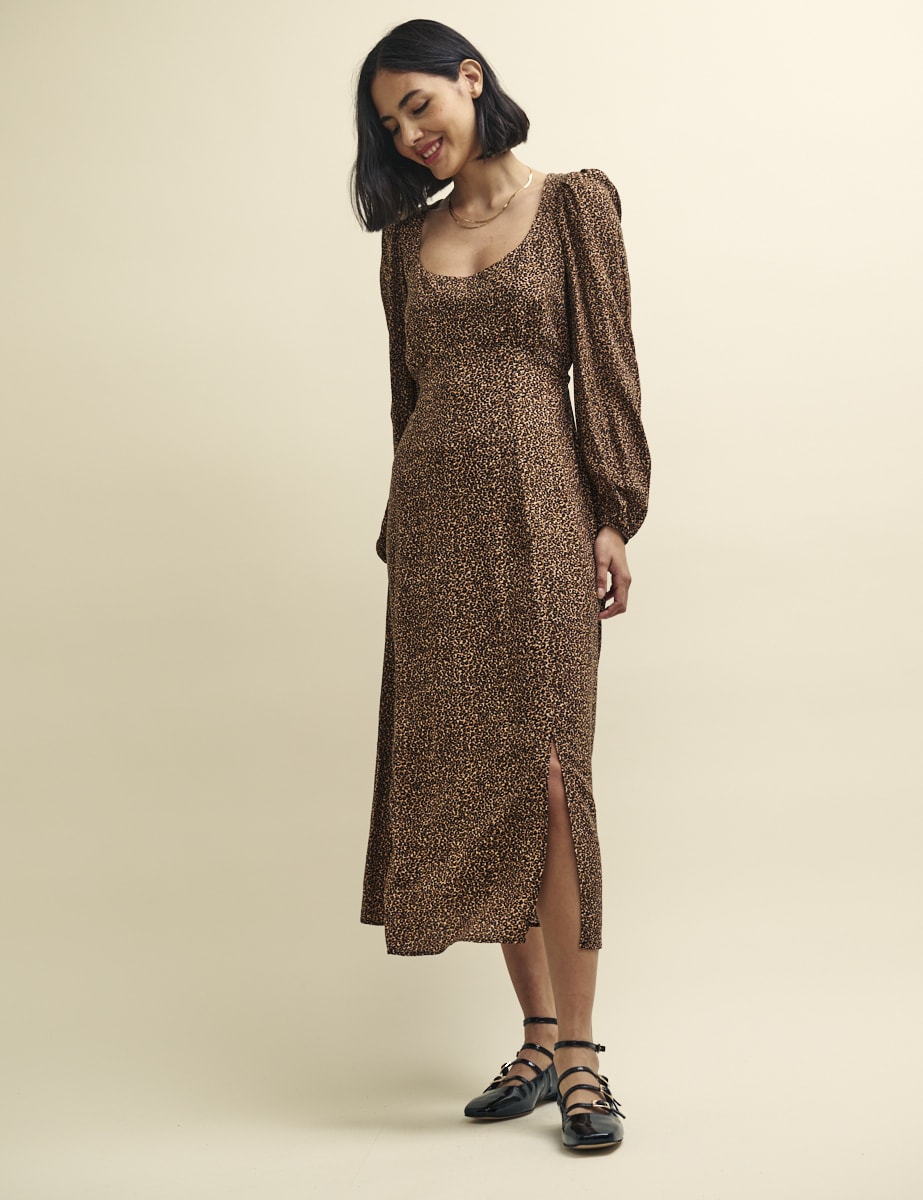 Leopard Print Long Sleeve Dee Dee Midi Dress