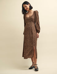 Leopard Print Long Sleeve Dee Dee Midi Dress