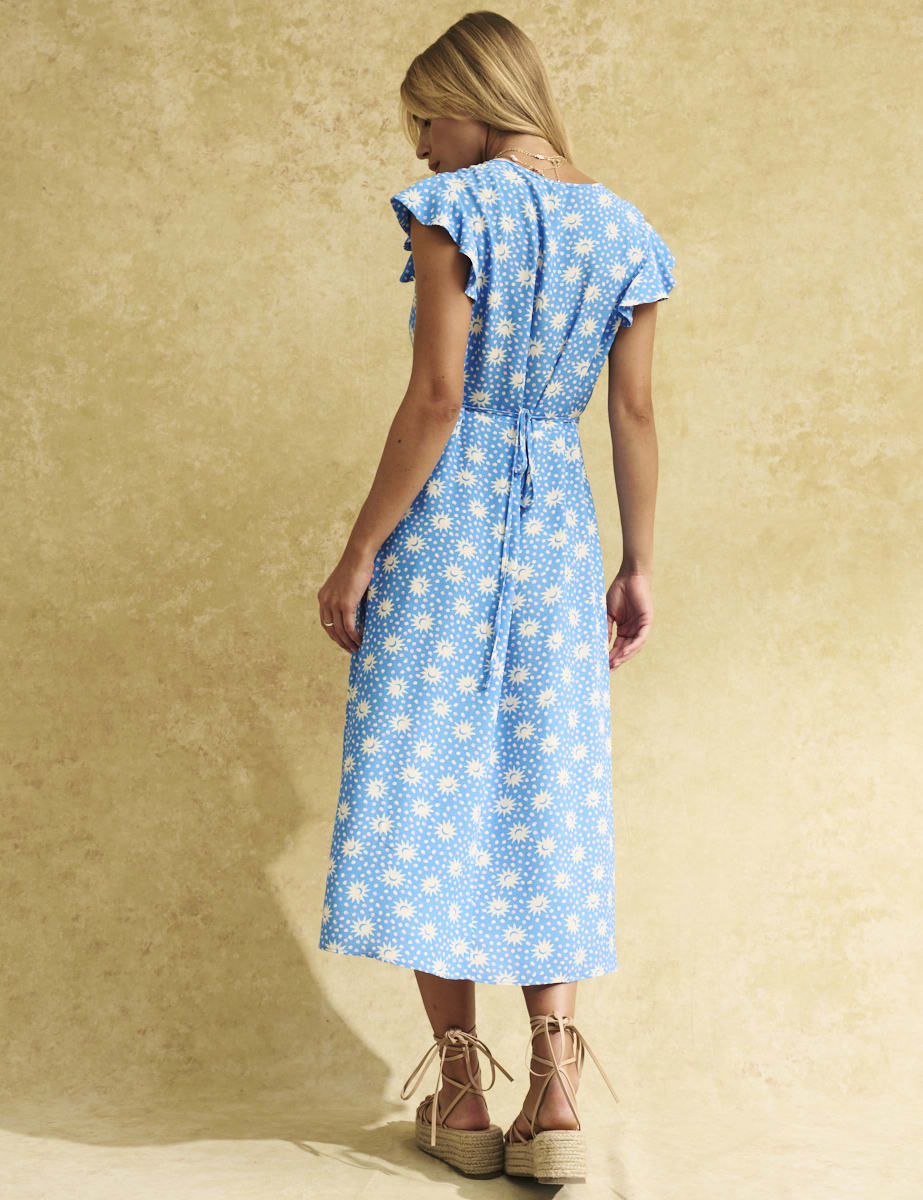 Blue Sun Print Lily Midi Tea Dress