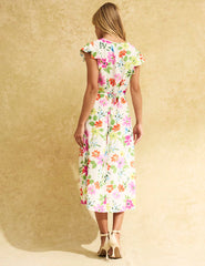 White Floral Lily Midi Tea Dress