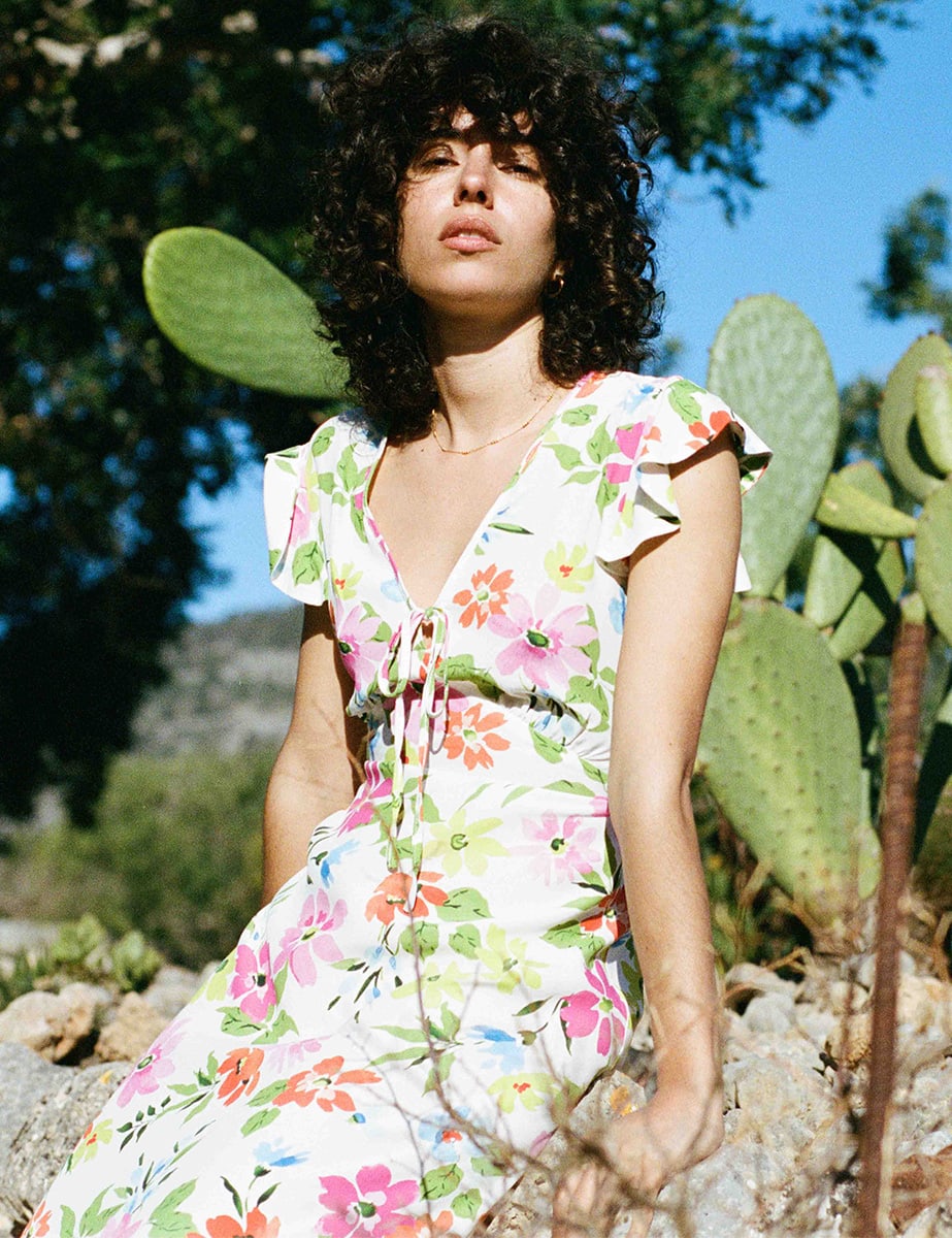 White Floral Lily Midi Tea Dress