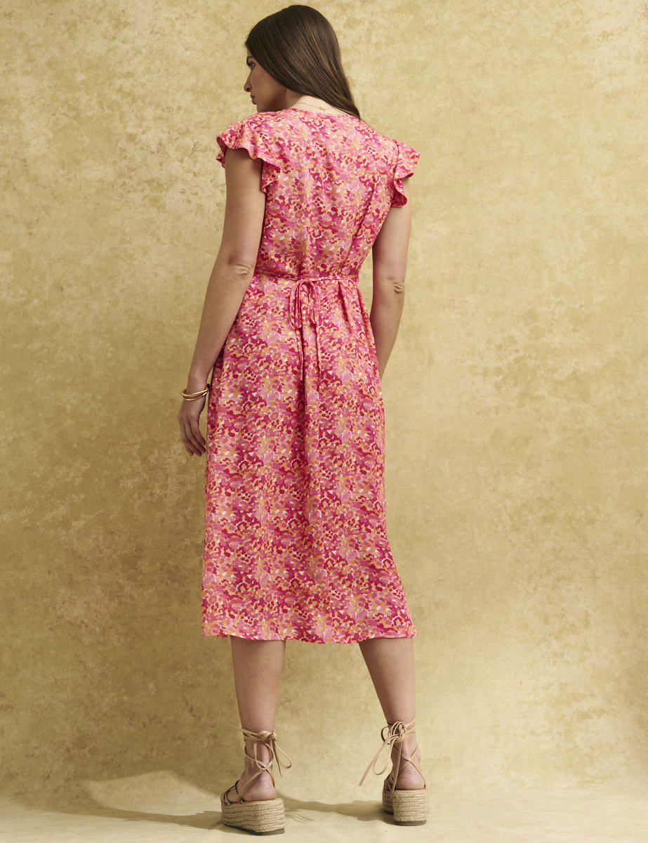 Pink Watercolour Lily Midi Tea Dress