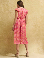Pink Watercolour Lily Midi Tea Dress